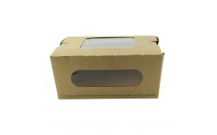 Boîte salade carton kraft brun à double fenêtre PLA de contenance 850 ml x 50 unités