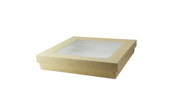 Boîte "Kray" carrée carton brun avec couvercle à fenêtre de contenance 3000 ml x 25 unités