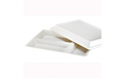 Plateau rectangulaire blanc 3 compartiments en pulpe "Eco-Design" x 25 unités